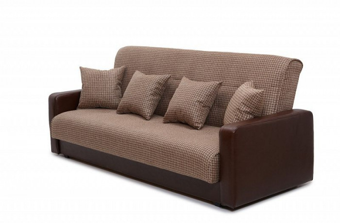 Раскладной диван-кровать, прямой, книжка, цвет бежево-коричневый, кожа/рогожка, Лондон 140х190