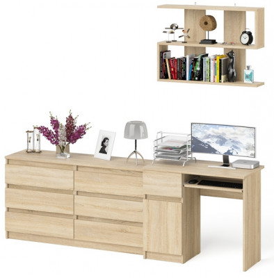 Мори компьютерный стол МС-1 левый + Комод МК1380.6 + Полка 900, дуб сонома