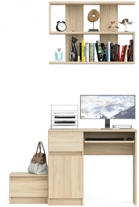 Мори компьютерный стол МС-1 левый + Тумба ТМП400.1 + Полка 900, дуб сонома