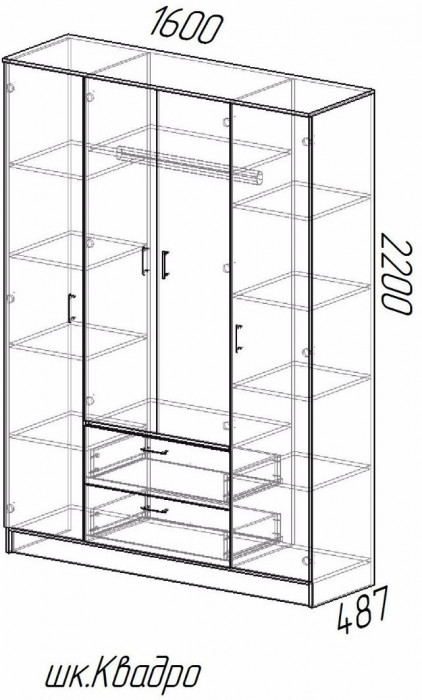 Квадро Шкаф четырёхдверный (Белый)