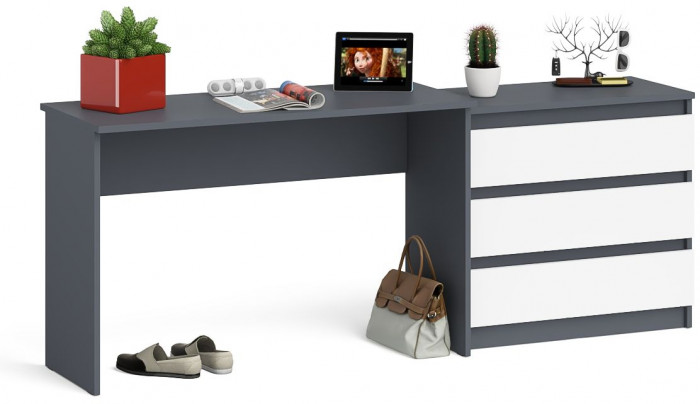 Мори Стол письменный МСП1200.1 + Комод МК800.1, цвет графит/белый, ШхГхВ 200,8х50х76,6 см., универсальная сборка