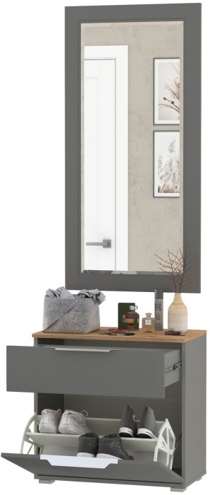 Октава Прихожая 38, цвет серый графит/дуб крафт золотой/фасады МДФ серый графит, ШхГхВ 64,9х35,4х197 см.