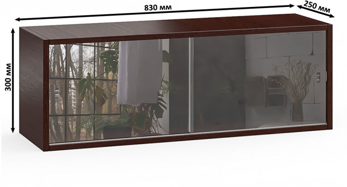 Три полки книжных С-МД-КН01, цвет венге, ШхГхВ размер каждой полки в отдельности: 83х25х30 см., стеклянные дверцы