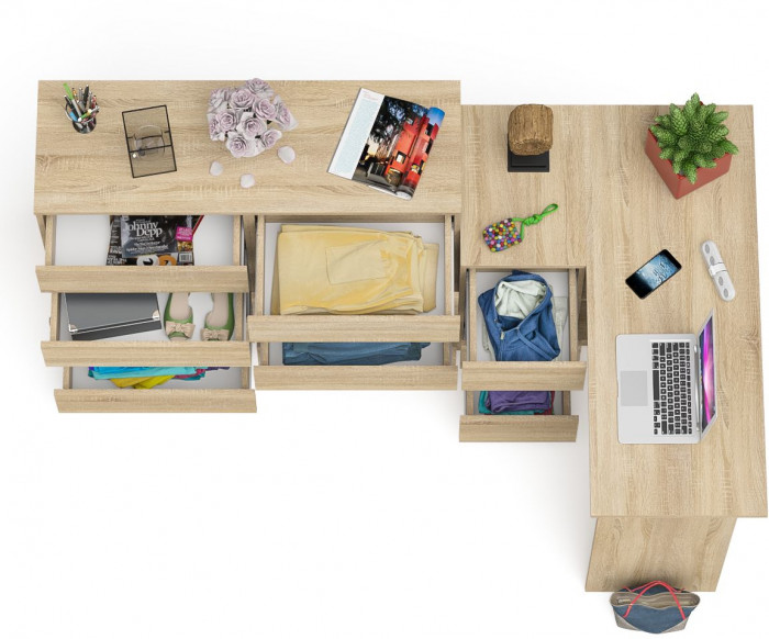 Мори компьютерный стол МС-16 левый + Комод МК1200.8, дуб сонома