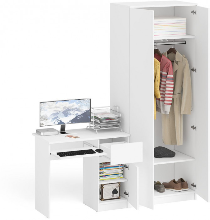 Мори Стол компьютерный МС-1 правый + Шкаф МШ800.1, цвет белый, ШхГхВ 170,4х50,4х209,6 см., выдвижной ящик справа, НЕ универсальная сборка