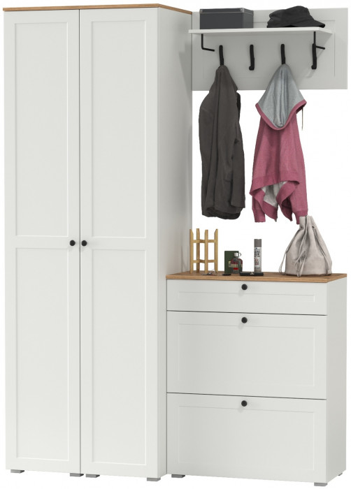 Остин Прихожая 35, белый шагрень/дуб крафт золотой