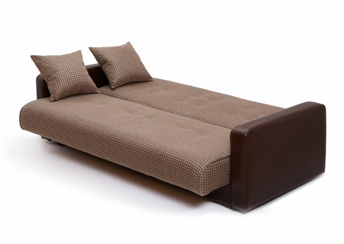 Раскладной диван-кровать, прямой, книжка, цвет бежево-коричневый, кожа/рогожка, Лондон 120х190