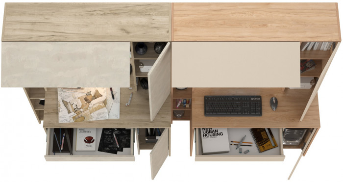 Два стола компьютерных Комфорт12.71, дуб крафт серый/шёлковый камень/гикори рокфорд натур./сатин