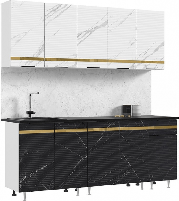 Кухня МДФ Милена 2000 (Белый, Мрамор блэк софт, Антарес)