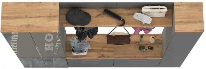 Октава Прихожая 33, серый графит/дуб крафт золотой/фасады МДФ серый графит