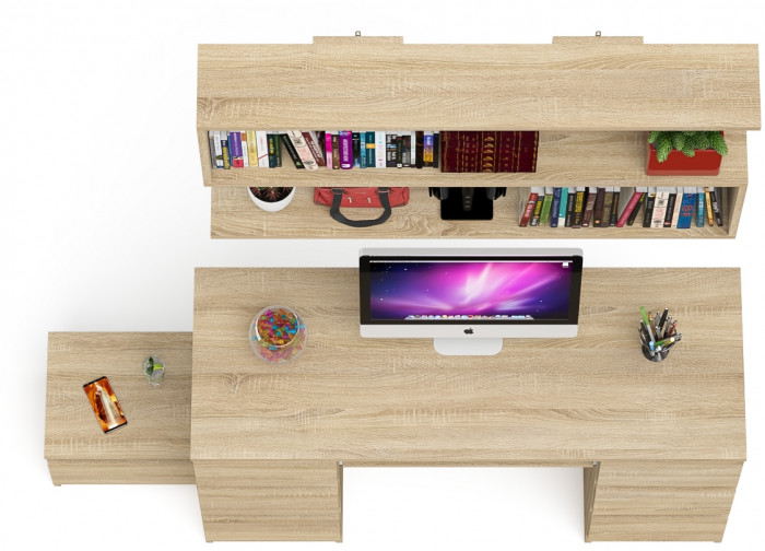 Мори Стол компьютерный МС-2 + Тумба ТМП400.1 + Полка 1200, цвет дуб сонома, ШхГхВ 175,8х50х209,6 см., универсальная сборка
