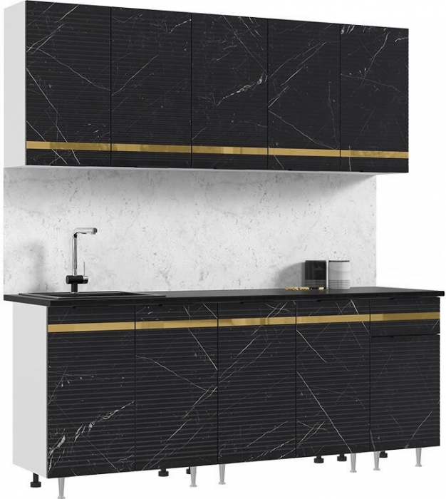 Кухня МДФ Милена 2000 (Белый, Мрамор белый софт/Мрамор блэк софт, Антарес)