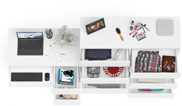 Мори компьютерный стол МС-6 правый + Комод МК1200.10, белый