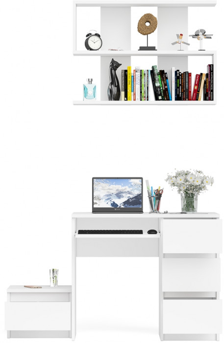 Мори компьютерный стол МС-6 правый + Тумба ТМП400.1 + Полка 900, белый