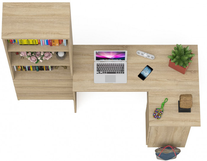 Мори Стол компьютерный МС-16 правый + Стеллаж МСТ600.3, цвет дуб сонома, ШхГхВ 184,8х84,9х179,6 см., выдвижные ящики справа, НЕ универсальная сборка