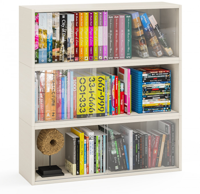 Три полки книжных С-МД-КН01, цвет дуб, ШхГхВ размер каждой полки в отдельности: 83х25х30 см., стеклянные дверцы