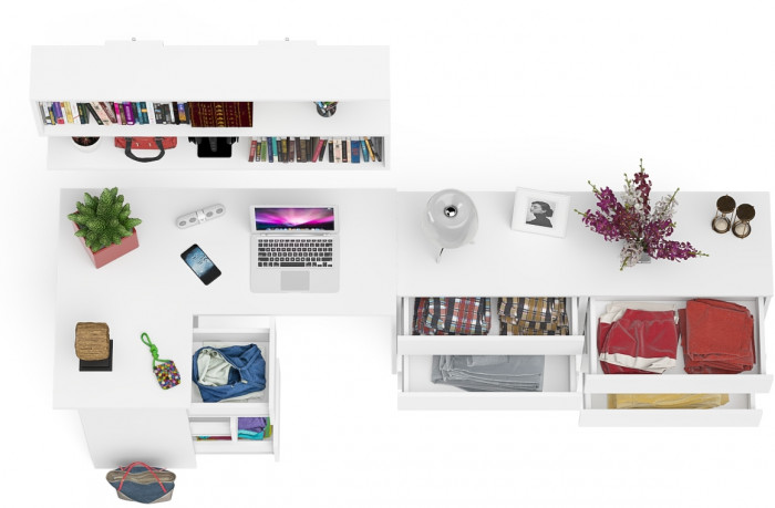 Мори компьютерный стол МС-16 левый + Комод МК1380.6 + Полка 1200, белый