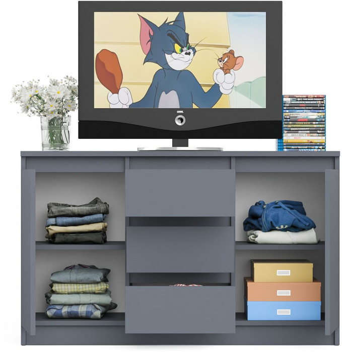 Мори Комод МК1200.3, цвет графит, ШхГхВ 120,4х41х73 см.