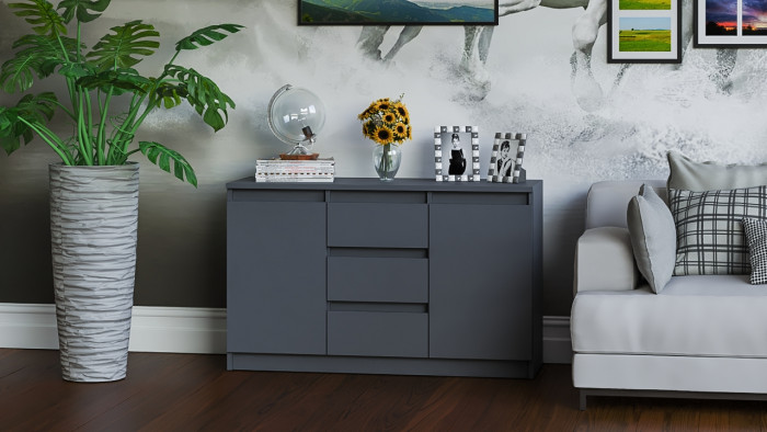 Мори Комод МК1200.3, цвет графит, ШхГхВ 120,4х41х73 см.