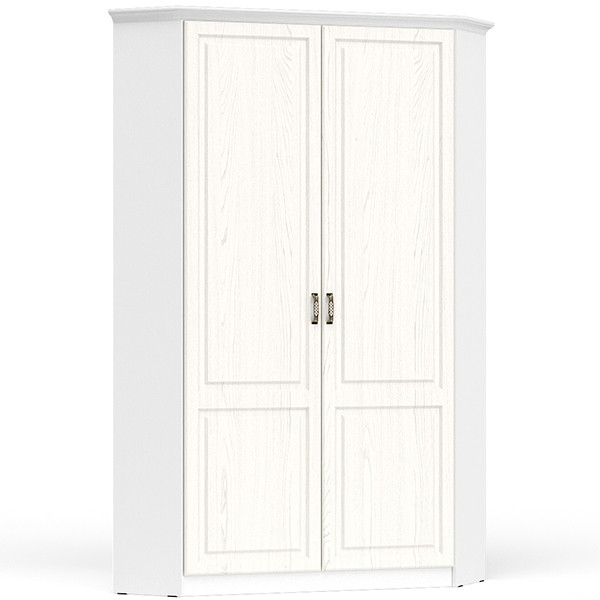 Ливерпуль Шкаф для одежды 13.124 с карнизом, цвет ясень ваниль/белый, ШхГхВ 109,9х109,9х223,5 см., боковина 300 мм., карниз в комплекте (угловой шкаф)