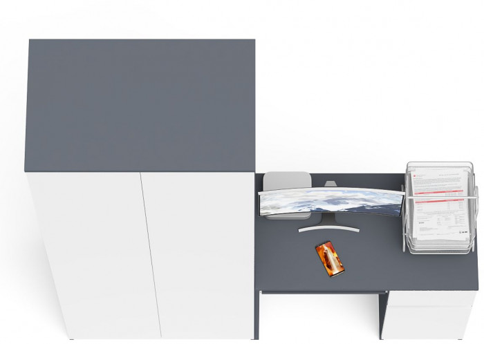 Мори Стол компьютерный МС-1 правый + Шкаф МШ800.1, цвет графит/белый, ШхГхВ 170,4х50,4х209,6 см., выдвижной ящик справа, НЕ универсальная сборка