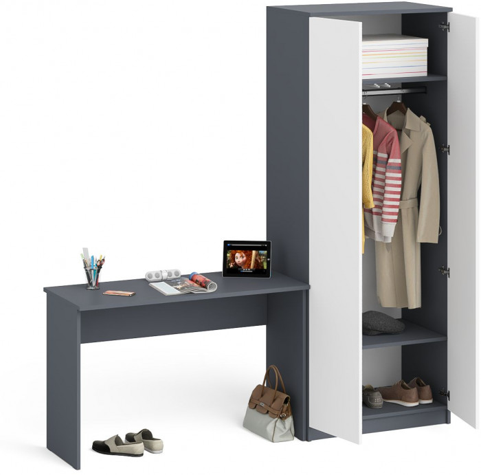 Мори Стол письменный МСП1200.1 + Шкаф МШ800.1, цвет графит/белый, ШхГхВ 200,8х50,4х209,6 см., универсальная сборка