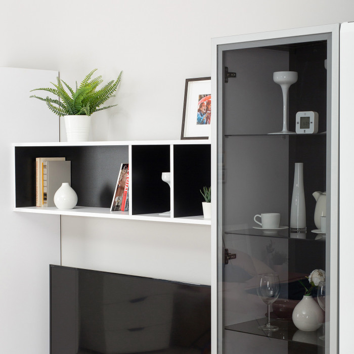 Сидней Комплектация № 031, корпус белый/чёрный/фасады МДФ белый глянец