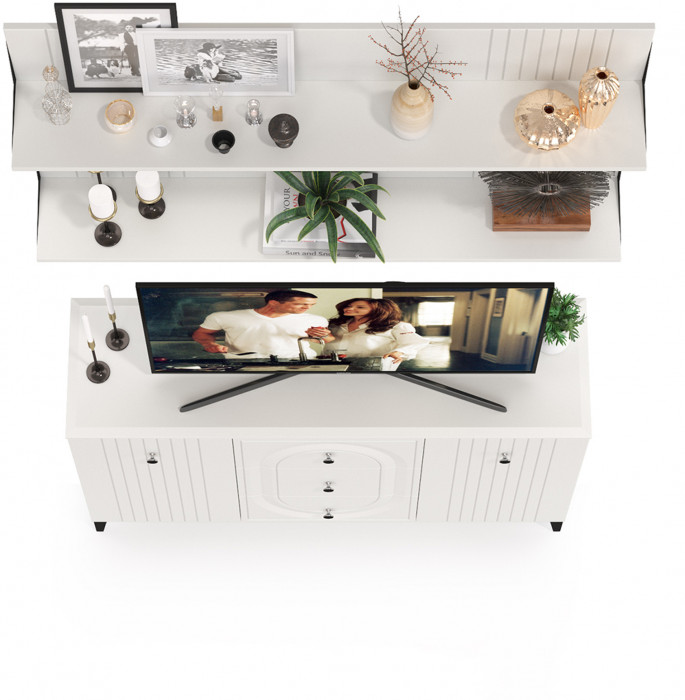 Валенсия Гостиная № 089, ЛДСП белый шагрень/МДФ белый шагрень