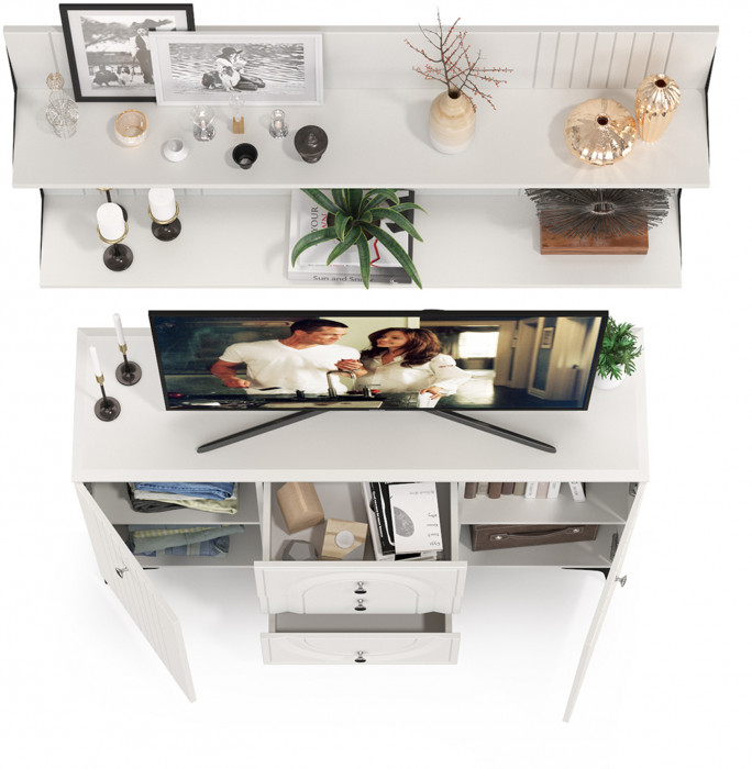 Валенсия Гостиная № 089, ЛДСП белый шагрень/МДФ белый шагрень