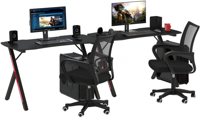 Два игровых стола Мебель--24 GT-2310 + два кресла компьютерных 103 чёрных, чёрный