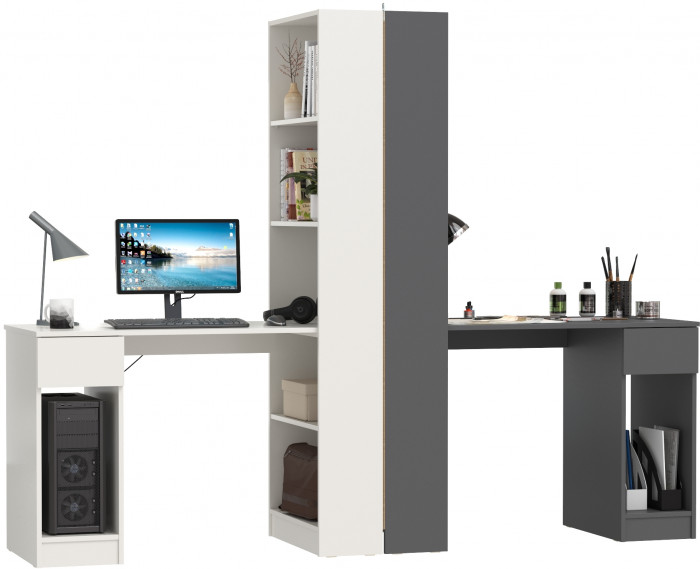 Два Стола письменных Лайт 10.01, белый гладкий/тёмно-серый