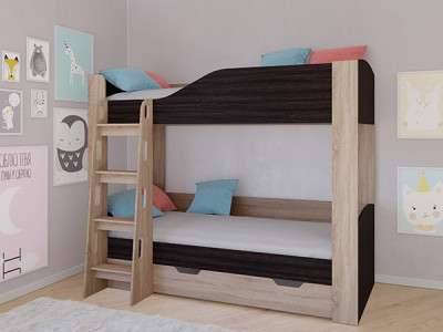 Кровать двухъярусная АСТРА 2 Сонома/Венге с ящиком