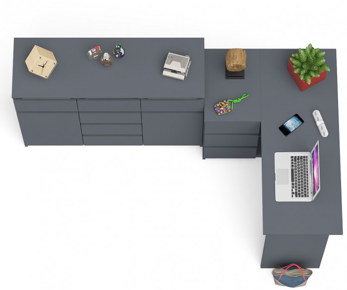 Мори компьютерный стол МС-16 левый + Комод МК1200.4, графит