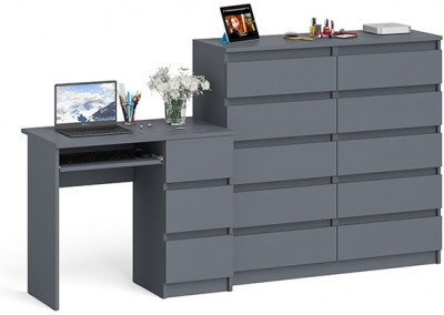Мори компьютерный стол МС-6 правый + Комод МК1200.10, графит