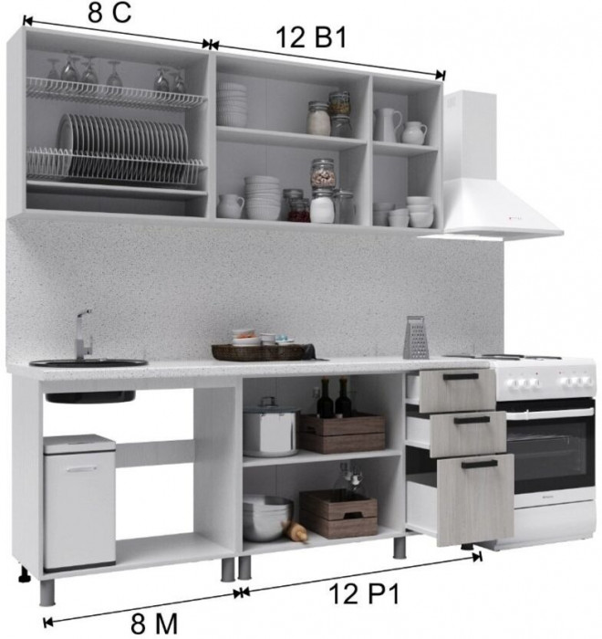Кухонный гарнитур Осло 2,0м Сакура/Карбон вулкан