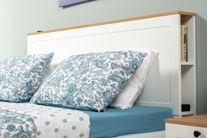 Остин 11.53 Кровать + ортопед + 13.225 Шкаф-пенал + 16.240 Комод, белый шагрень/дуб крафт золотой