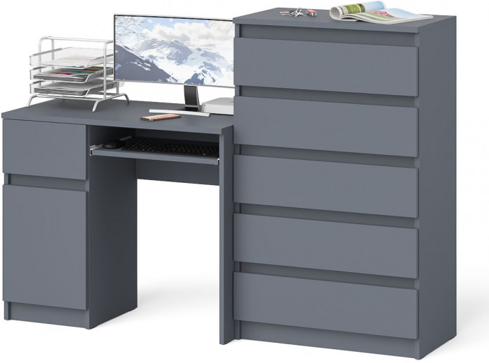 Мори Стол компьютерный МС-1 левый + Комод МК700.5, цвет графит, ШхГхВ 160,4х50х114 см., выдвижной ящик слева, НЕ универсальная сборка