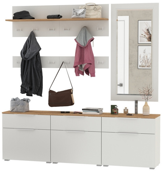 Октава Прихожая 41, цвет белый шагрень/дуб крафт золотой/фасады МДФ белый шагрень, ШхГхВ 194,7х35,4х197 см., универсальная сборка