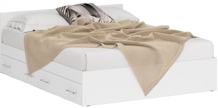 Стандарт Кровать с ящиками 1600, цвет белый, ШхГхВ 163,5х203,5х70 см., сп.м. 1600х2000 мм., без матраса, основание есть