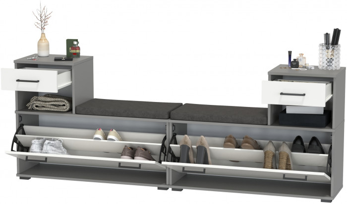 Лира ГК 2-0714+2-0714графбел Тумба под обувь, графит/белый