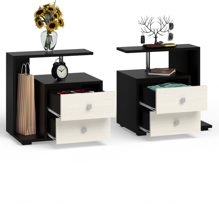 Камелия Тумба прикроватная - комплект из 2 шт.(левая + правая), цвет венге/дуб лоредо, ШхГхВ 56х39х55,2 + 56х39х55,2 см.