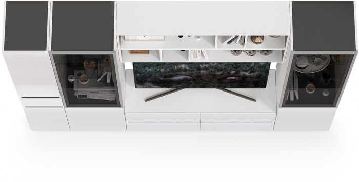 Сидней Комплектация № 032, корпус белый/чёрный/фасады МДФ белый глянец