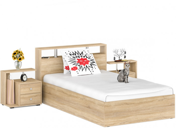 Камелия Кровать 1200 + две тумбы, дуб сонома