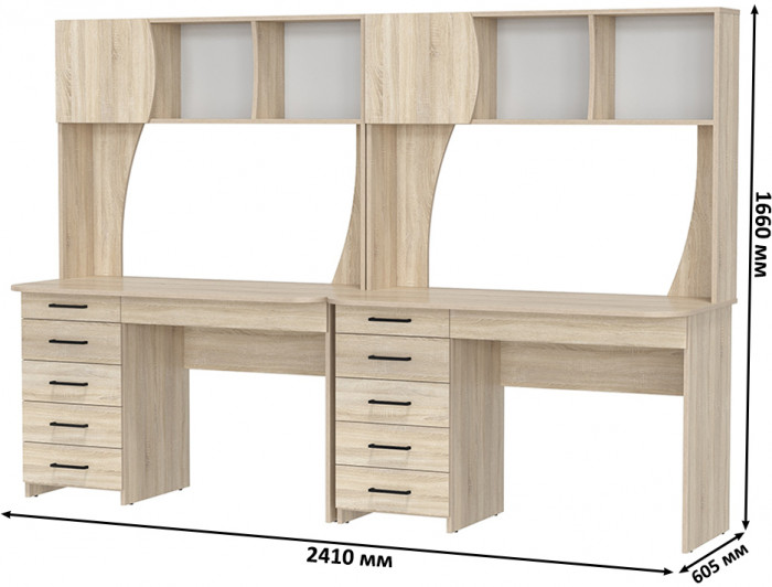 Два стола рабочих 6-0606 Сигма + два кресла 103 серых, цвет дуб сонома, ШхГхВ 241х60,5х166 см., НЕ универсальная сборка