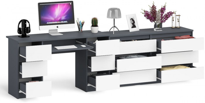 Мори компьютерный стол МС-2 + Комод МК1380.6, графит/белый