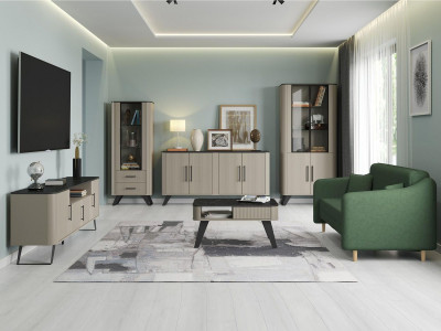 Гостиная Фиделия 1 серый камень / мрамор черный