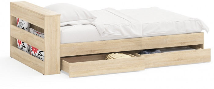 Ксения Кровать с ящиками 1200, дуб сонома