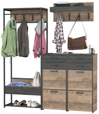 Трувор Прихожая 222, цвет дуб гранж песочный/интра, ШхГхВ 180х37х194,2 см., универсальная сборка