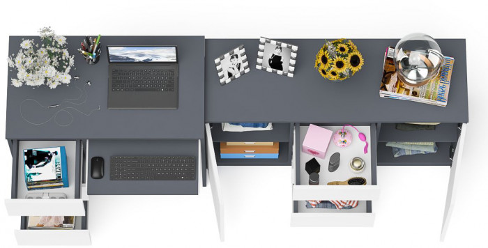 Мори компьютерный стол МС-6 левый + Комод МК1200.3, графит/белый