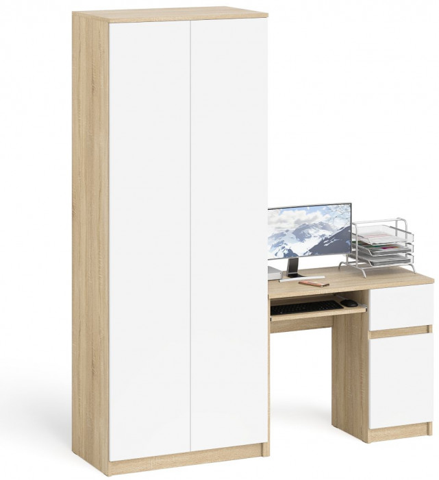 Мори Стол компьютерный МС-1 правый + Шкаф МШ800.1, цвет дуб сонома/белый, ШхГхВ 170,4х50,4х209,6 см., выдвижной ящик справа, НЕ универсальная сборка